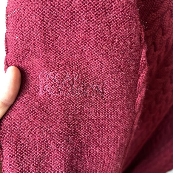Oscar Jacobson Wine Wool Cable Knit Wind Stopper Collared Golf Sweater Sz L - Picture 8 of 14